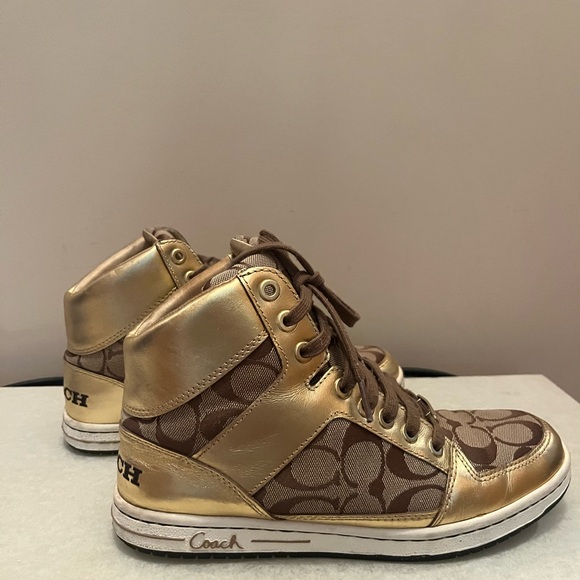 Coach metallic gold hi top sneakers. - Picture 1 of 9